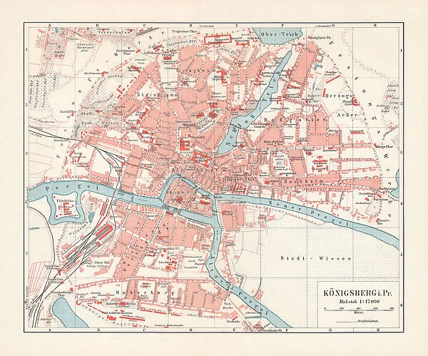 City map of KAonigsberg, Germany (Kaliningrad, Russia), lithograph, published 1897