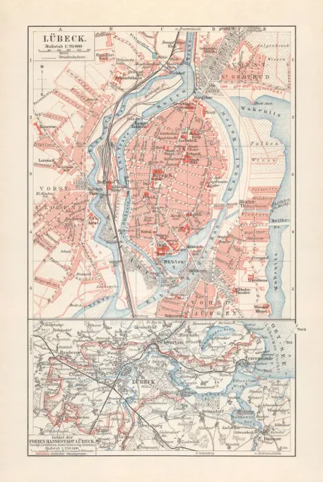 Framed Print : City map of LAOEbeck (Germany) and suburbs, lithograph, published 1897 Framed Print : City map of LAOEbeck (Germany) and suburbs, lithograph, published 1897