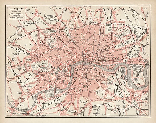 City map of London, lithograph, lithograph, published in 1877