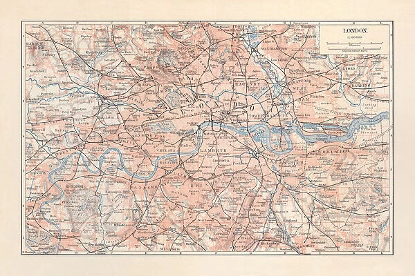 City map of London with suburbs, England, lithograph, published 1897