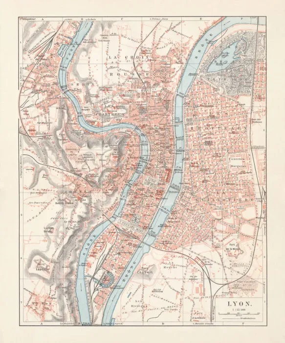Framed Print : City map of Lyon, Auvergne-RhAśne-Alpes, France, lithograph, published 1897 Framed Print : City map of Lyon, Auvergne-RhAśne-Alpes, France, lithograph, published 1897