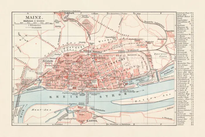 Framed Print : City map of Mainz, Rhineland-Palatinate, Germany, lithograph, published in 1897 Framed Print : City map of Mainz, Rhineland-Palatinate, Germany, lithograph, published in 1897