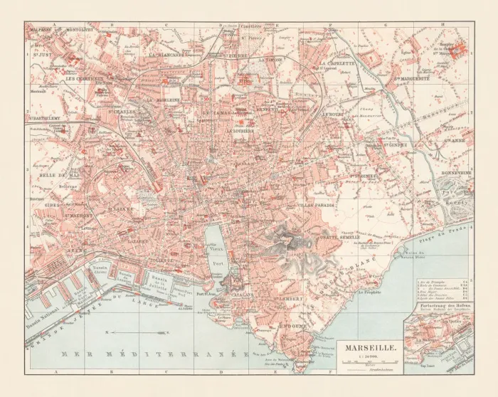 Framed Print : City map of Marseille, Provence, France, lithograph, published in 1897 Framed Print : City map of Marseille, Provence, France, lithograph, published in 1897