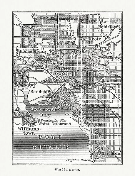 Old map of Melbourne print Melbourne map Fine wall map reproduction on paper or canvas
