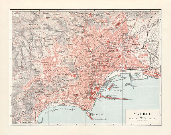 City map of Naples (Italian: Napoli), Italy, lithograph, published 1897