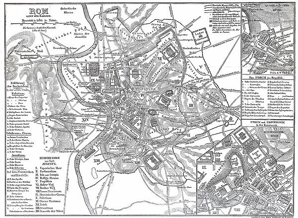 City map of Rome from the time of the Roman Emperors, Emperor Augustus, Italy, Historical, digitally restored reproduction of an original from the 19th century, exact original date not known