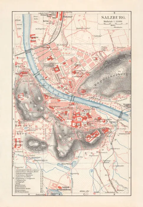 Framed Print : City map of Salzburg, Austria, lithograph, published in 1897 Framed Print : City map of Salzburg, Austria, lithograph, published in 1897