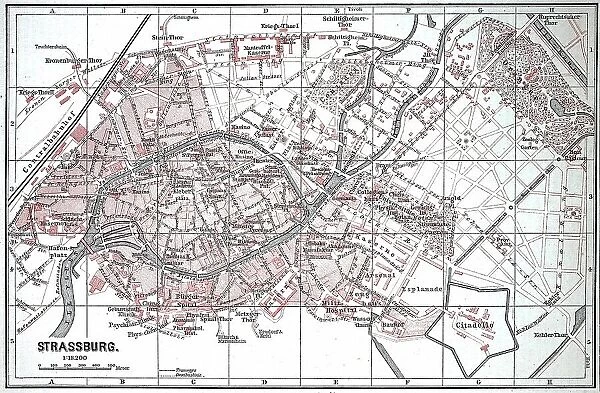 City map of Strasbourg in 1885, France, Historic, digitally restored reproduction of a 19th century original, exact original date unknown
