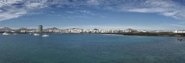 City panorama of Arrecife, as seen from the sea, Arrecife, Lanzarote, Canary Islands, Spain