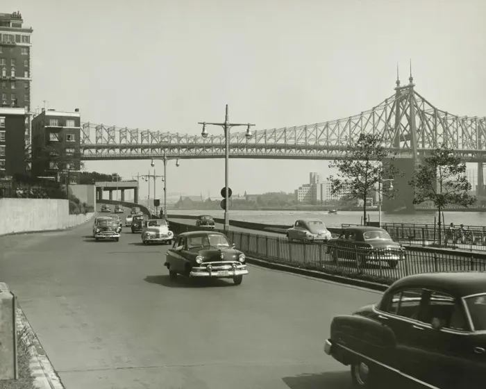 Framed Print : City road alongside river, (B&W) Framed Print : City road alongside river, (B&W)