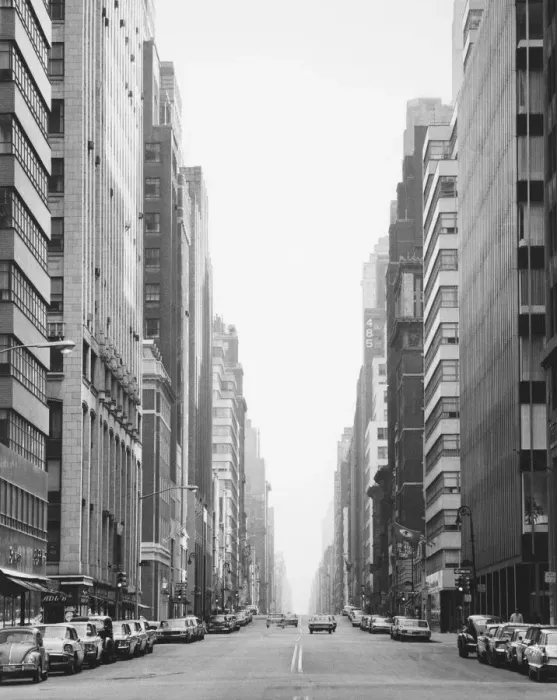 Framed Print : City street and buildings (B&W)