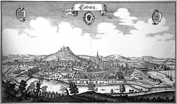 Framed Print : City and Veste Coburg in the Middle Ages, Upper Franconia, Bavaria, Germany, Historic, digitally restored reproduction of an 18th century original, exact original date unknown