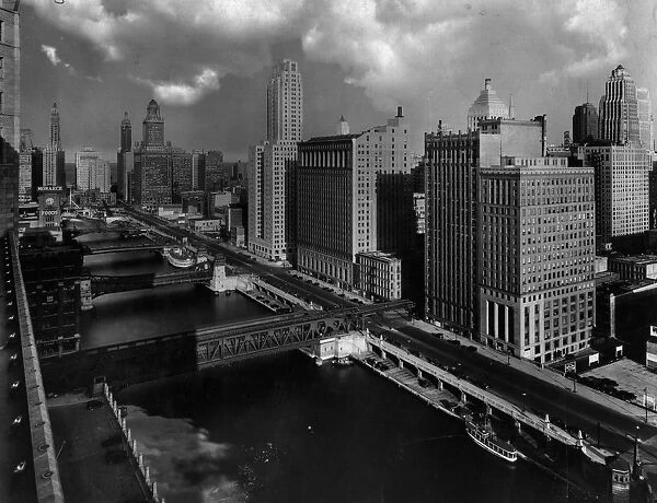 Cityscape. November 1939: The city of Chicago showing some of the skyscrapers and bridges