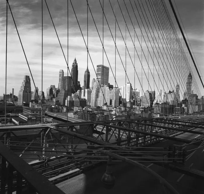 Framed Print : Cityscape through bridge cables Framed Print : Cityscape through bridge cables