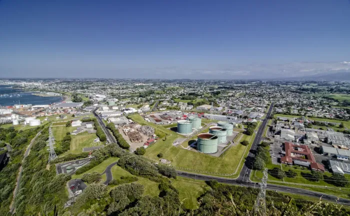 Framed Print : Cityscape of New Plymouth, industrial park, oil tanks, North Island, New Zealand Framed Print : Cityscape of New Plymouth, industrial park, oil tanks, North Island, New Zealand