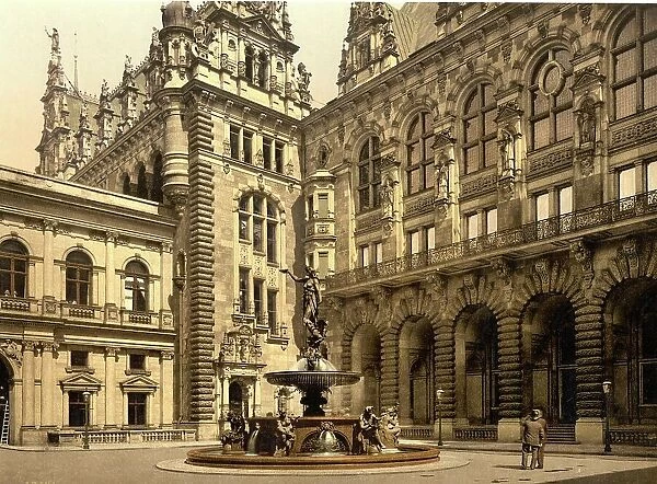 Civic hall of Hamburg, Germany, Historic, digitally restored reproduction of a photochromic print from the 1890s
