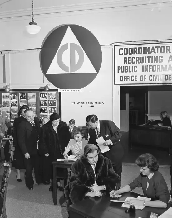 Framed Print : Civil Defense Volunteers at the Civil Defense Headquarters Framed Print : Civil Defense Volunteers at the Civil Defense Headquarters