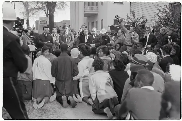 Framed Print : Civil Rights Marchers Praying in Street Framed Print : Civil Rights Marchers Praying in Street