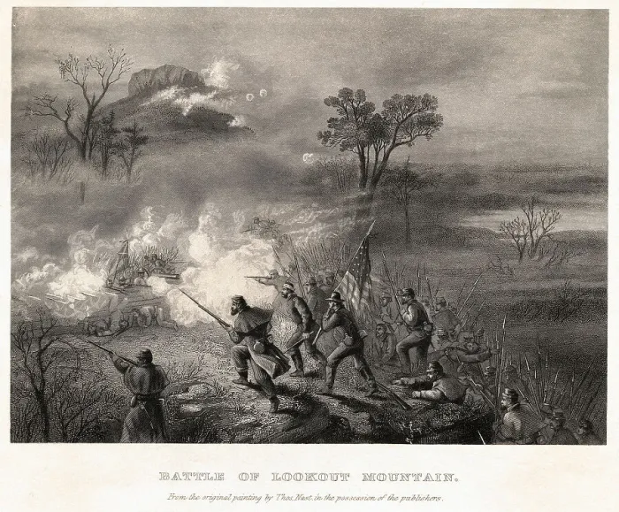 Framed Print : Civil War Scene at Battle of Lookout Mountain Framed Print : Civil War Scene at Battle of Lookout Mountain