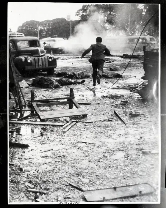 Framed Print : Civilian Runs for Safety from Bombs Framed Print : Civilian Runs for Safety from Bombs