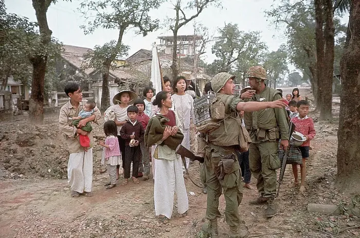 Framed Print : Civilians with Marines During Battle of Hue Framed Print : Civilians with Marines During Battle of Hue