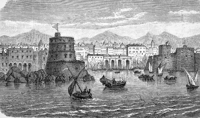 Framed Print : Civitavecchia, port city near Rome, Italy, in 1879, Historic, digitally restored reproduction of an original 19th-century artwork Framed Print : Civitavecchia, port city near Rome, Italy, in 1879, Historic, digitally restored reproduction of an original 19th-century artwork