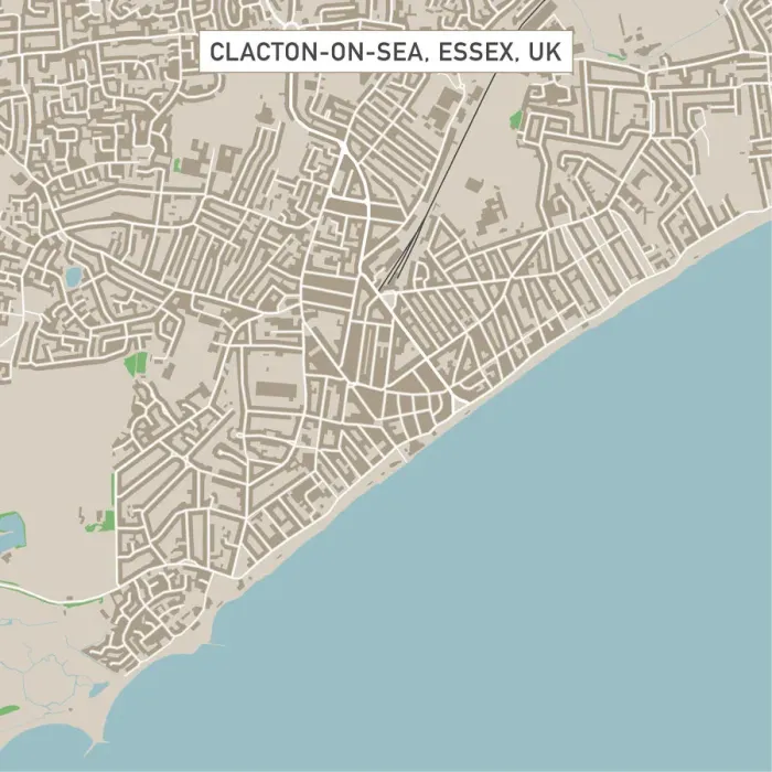 Framed Print : Clacton-on-Sea Essex UK City Street Map Framed Print : Clacton-on-Sea Essex UK City Street Map