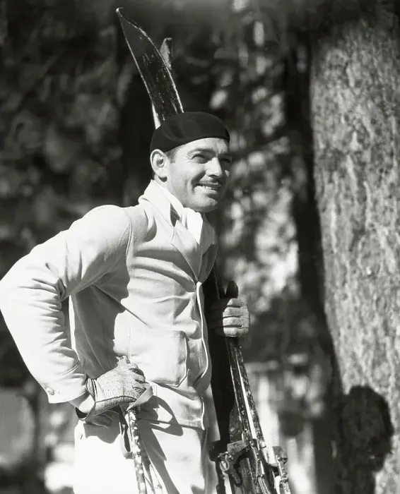 Framed Print : Clark Gable Posing with Skis Framed Print : Clark Gable Posing with Skis