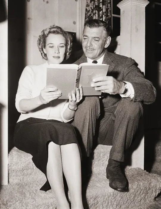 Framed Print : Clark and Kay Gable Sit Reading Book Framed Print : Clark and Kay Gable Sit Reading Book