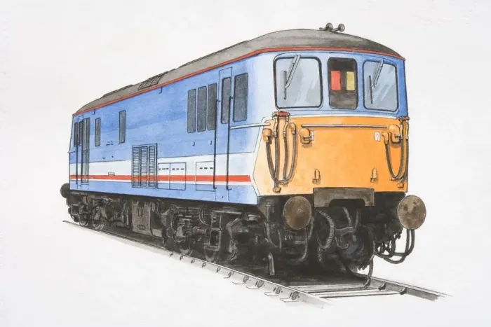 Framed Print : Class 73 electro-diesel locomotive engine on railway track, front view Framed Print : Class 73 electro-diesel locomotive engine on railway track, front view