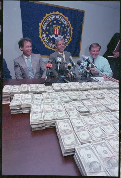 Framed Print : Claude Covino and Others at Press Conference with Money Framed Print : Claude Covino and Others at Press Conference with Money
