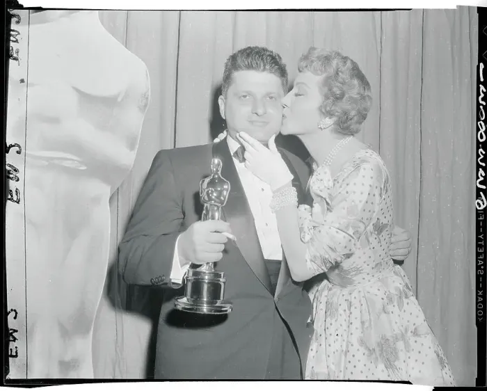 Framed Print : Claudette Colbert Congratulating Paddy Chayefsky on Oscar Framed Print : Claudette Colbert Congratulating Paddy Chayefsky on Oscar