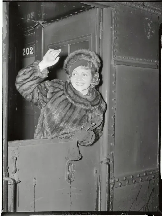 Framed Print : Claudette Colbert Waving From Train Framed Print : Claudette Colbert Waving From Train