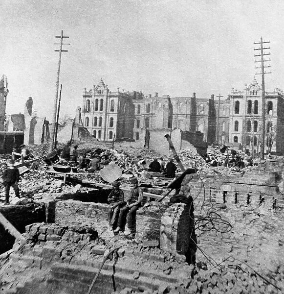 Cleanup at Clark And Madison Streets After Chicago Fire, IL, 1871