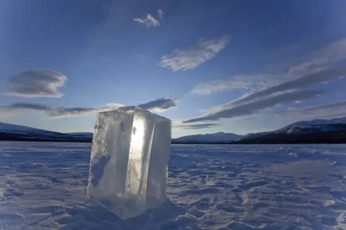 Framed Print : Clear ice cube on frozen Fish Lake, cut out with a chain saw, Yukon Territory, Canada Framed Print : Clear ice cube on frozen Fish Lake, cut out with a chain saw, Yukon Territory, Canada