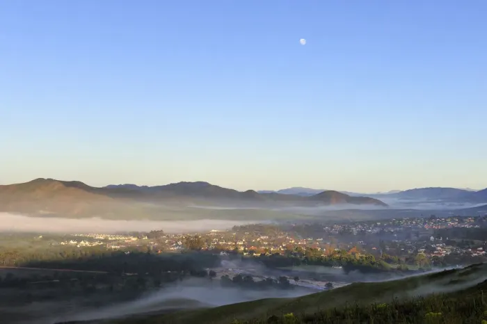 Framed Print : clear sky, color image, dawn, fog, greyton, high angle view, horizon over land, horizontal Framed Print : clear sky, color image, dawn, fog, greyton, high angle view, horizon over land, horizontal
