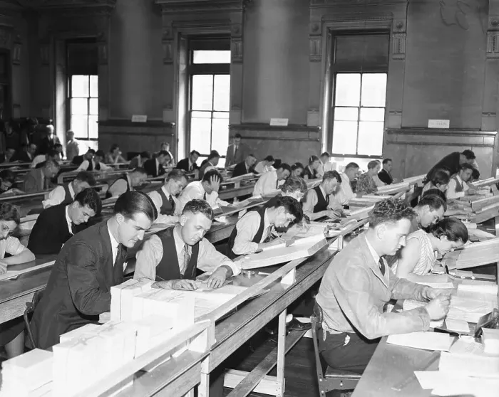 Framed Print : Clerks Cataloging Names for Social Security Study Framed Print : Clerks Cataloging Names for Social Security Study