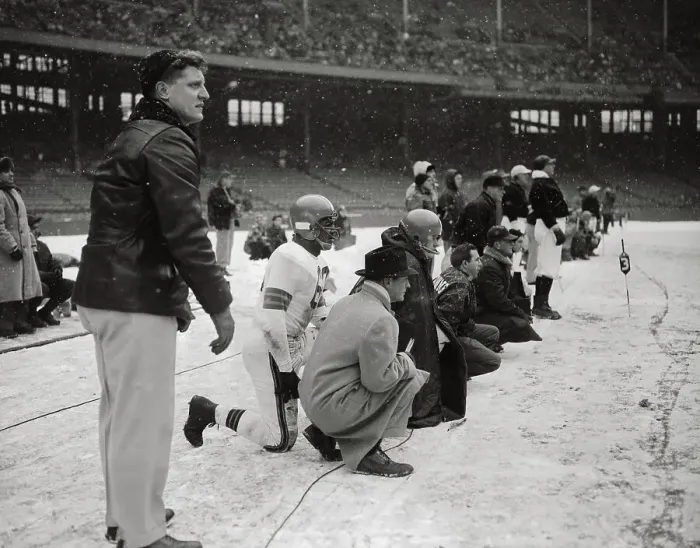 Framed Print : Cleveland Browns Game Being Observed by Coach on Sideline Framed Print : Cleveland Browns Game Being Observed by Coach on Sideline