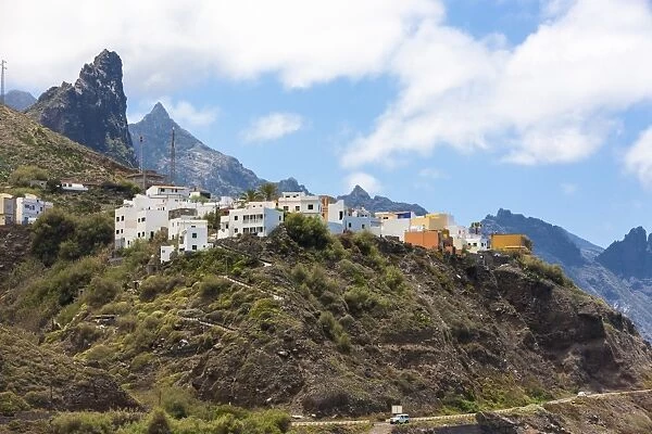 Cliffs in the Anaga Mountains with the Playa de Roque de las Bodegas beach, Almaciga, Almaciga, Tenerife, Canary Islands, Spain