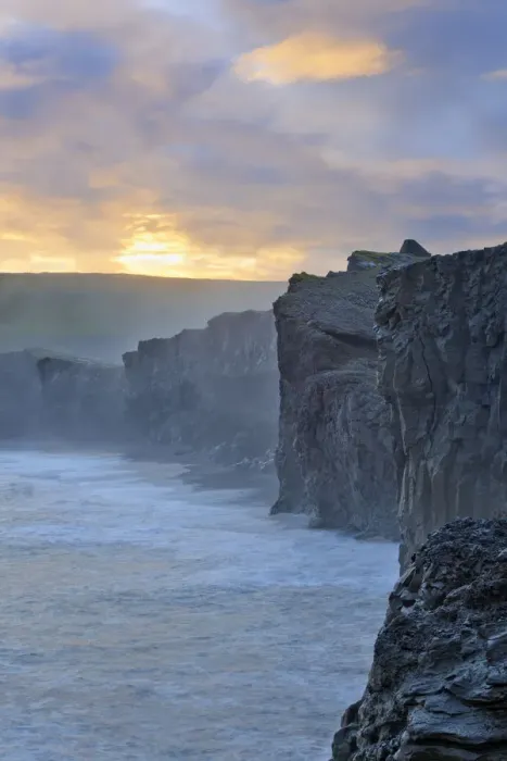 Framed Print : Cliffs in the evening light, Dyrholaey, Vik i Myrdal, Southern Region, Iceland