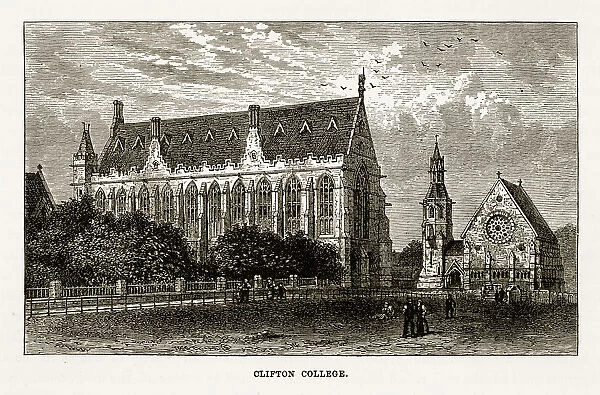 Clifton College in Bristol, England Victorian Engraving, Circa 1840