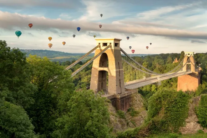 Framed Print : Clifton Suspension Bridge with Balloons Framed Print : Clifton Suspension Bridge with Balloons