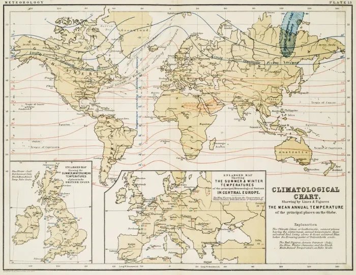 Framed Print : Climate map of the world 1861 Framed Print : Climate map of the world 1861