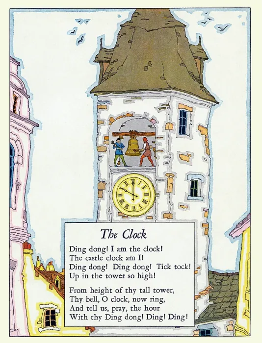 Framed Print : The Clock. Illustrated page from 'Nursery Friends Framed Print : The Clock. Illustrated page from 'Nursery Friends