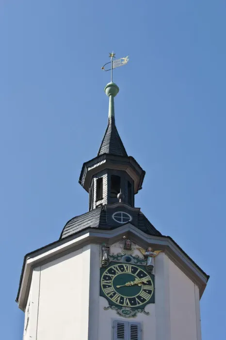 Framed Print : Clock with mechanical figures, tower of city hall, market square, Jena, Thuringia, Germany, Europe