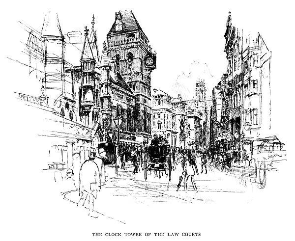 The Clock Tower of the Law Courts, London (Victorian illustration)
