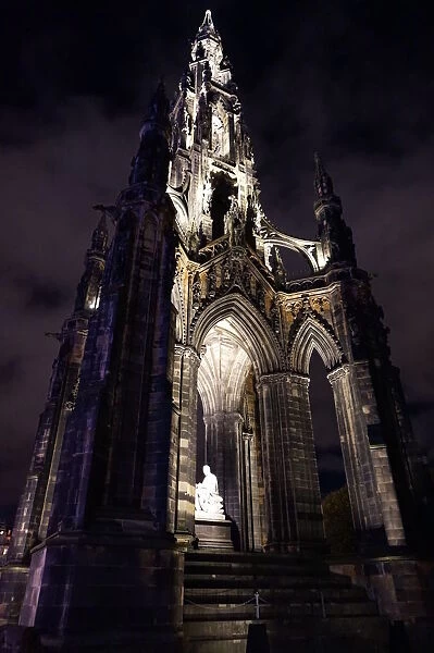 Close Up Scott Monument at night, Edinburgh, United Kingdom