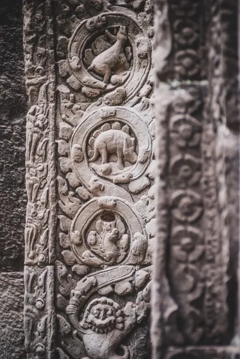 Framed Print : The close up of stone carving of Stegosaurus dinosaur inside Prasat Ta Prohm, Cambodia Framed Print : The close up of stone carving of Stegosaurus dinosaur inside Prasat Ta Prohm, Cambodia