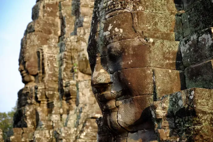 Framed Print : Close-up Of Buddha face carved on stone at Angkor Framed Print : Close-up Of Buddha face carved on stone at Angkor