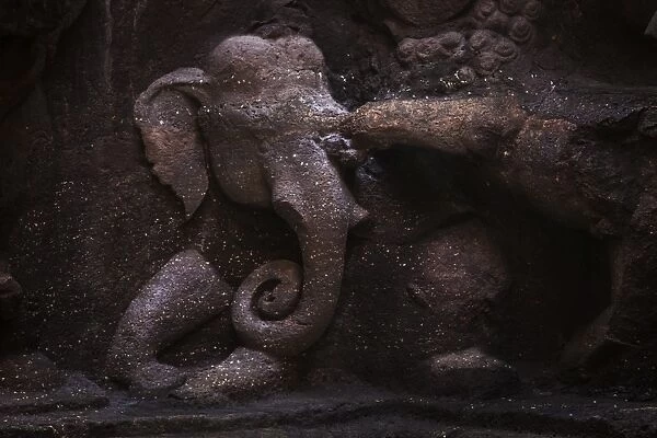 Close-up of Elephant on the Base of Kailasa Temple